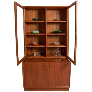 Brouer 2-Piece Locking Teak Bookcase / Display Cabinet Unit w/ Glass Doors