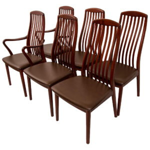 Set of 6 Danish Rosewood Slatback Dining Chairs w/ New Upholstery
