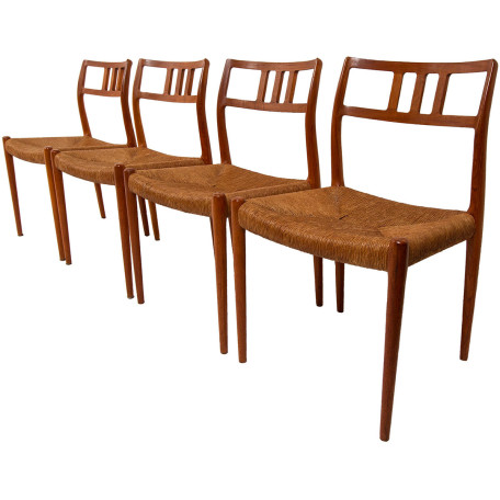 Danish Modern Teak Niels Møller (#79) Dining Chairs w/ Rope Seats