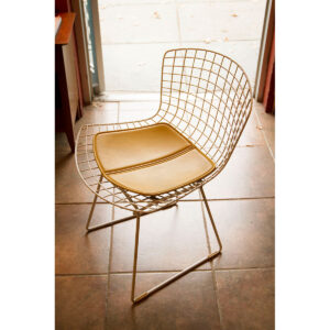 Harry Bertoia White Wire Chair w/ Yellow Cushion