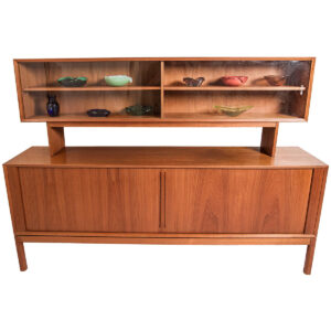 Rare 79″ Kjersgaard Danish Teak Tambour Door Room Divider w/ Glass Display Top