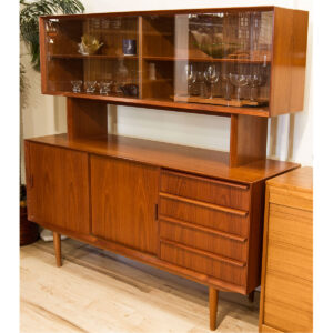 Compact 2-Piece Danish Teak Sideboard w/ Display Top by Falster
