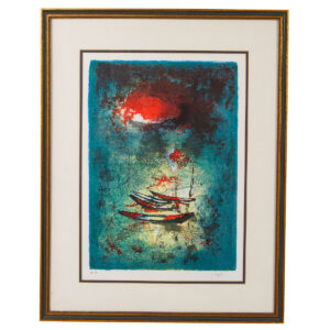 Vintage Lithograph of Fishing Boats by Hoi