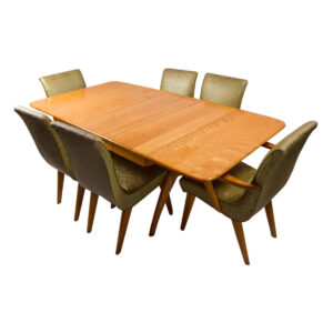 Heywood Wakefield Versatile Wishbone Dining Table w/ 3 Leaves & 6 Chairs