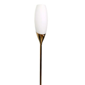 Brass & Frosted Glass Torchiere Floor Lamp by Laurel