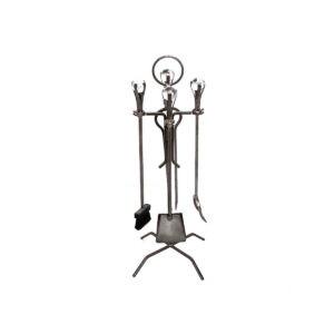 Modernist Cast Iron Andiron Set w/ Swedish Glass