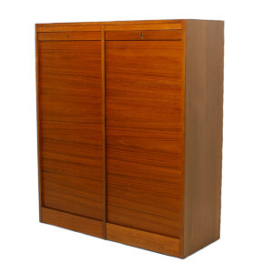 Tall Danish Teak Locking Double Tambour Door File Cabinet / Organizer