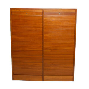 Tall Danish Teak Locking Double Tambour Door File Cabinet / Organizer