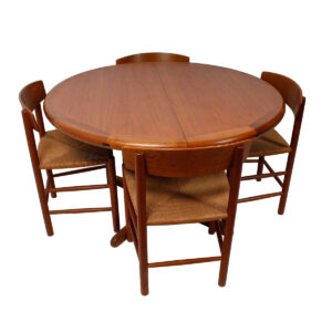 Danish Modern Teak Round Expanding Dining Table with Pedestal Base
