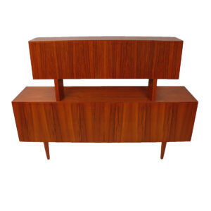 Danish Modern Teak Tambour Door Sideboard / Room Divider w / Glass Door Display Top