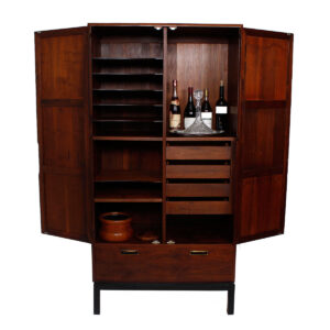Walnut Mid Century Multifunctional Office Storage –  Armoire – Bar Cabinet w/ Cane