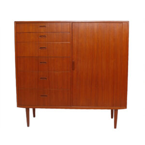 Falster Tambour Door Danish Modern Tall Teak Dresser / Chest