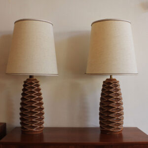 Pair of Mid-Century Modern Lamps w/ Lozenge Pattern – SHIPPING
