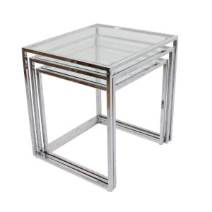 Milo Baughman Glass & Chrome Set of 3 Nesting Tables