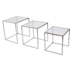 Milo Baughman Glass & Chrome Set of 3 Nesting Tables