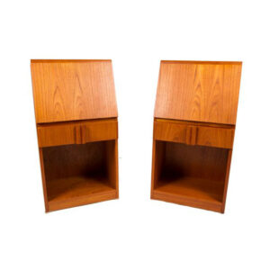 Pair of Tall and Slim Danish Modern Teak Night Stands – Side Tables with Stylish Pulls