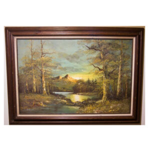 Vintage Mountain, Forest and River Painting