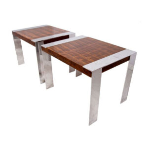 Milo Baughman Pair of Rio Rosewood and Chrome Side Tables