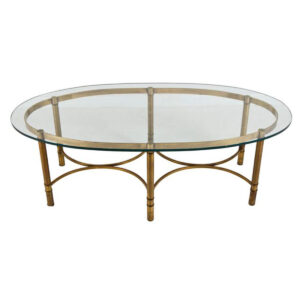 LaBarge Oval Glass and Brass Glamorous Cocktail Table