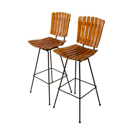 2929-PairAuthurUmanoffWoodenSwivelStools