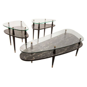 Set of 3 Two-Tier Glass Coffee Table and 2 Side Tables