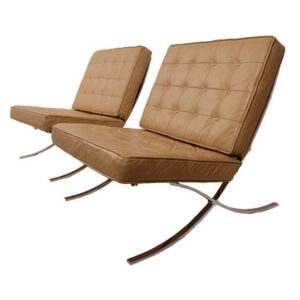 Pair of Selig Barcelona Style Leather & Chrome Lounge Chairs