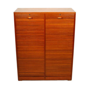 Kai Kristiansen Style Danish Teak Double Tambour Door Filing Cabinet