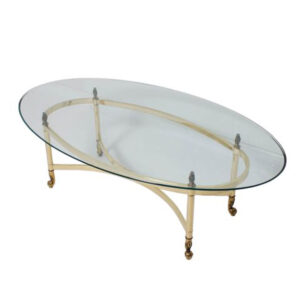 LaBarge Oval Glass & Brass Glamorous Cocktail Table