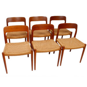 Set of 6 Danish Modern Teak Niels Moller #75 Dining Chairs with Cord Seats