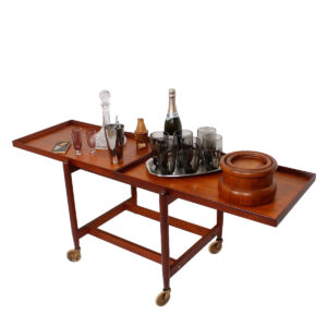 Expanding Teak Bar Cart with Sliding – Adjustable Trays by Poul Hundevad
