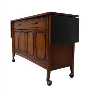 MCM Walnut Expanding Drop Leaf Rolling Bar Cart