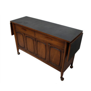 MCM Walnut Expanding Drop Leaf Rolling Bar Cart