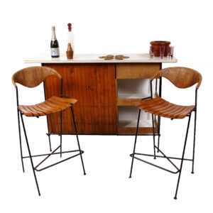 Arthur Umanoff Bar + 2 Matching Barstools