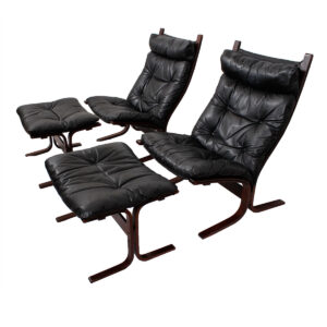 Pair of Westnofa Leather and Rosewood Lounge Chairs