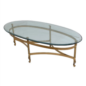 LaBarge Large Oval Glass & Brass Cocktail Table