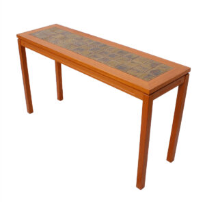 Danish Modern Compact Teak and Tile Console Table