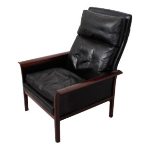 Hans Olsen Rosewood Black Leather Lounge Chair