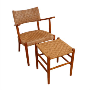 Rare Fritz Hansen 1930’s Woven Rope Chair & Ottoman
