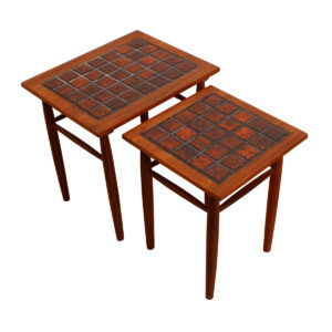 Unique Pair of Danish Modern Teak & Tile Nesting Tables