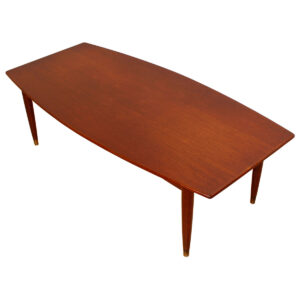 Rare Swedish Teak Curved Coffee Table w/ Drawers & Trays