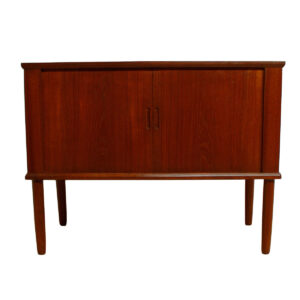 Mini Danish Teak Tambour Door Chest / Night Stand / Bar Cabinet