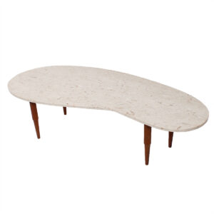 Kidney Shaped Coffee Table w/ Travertine Marble Top