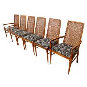Set of 6 Walnut Cane Back Dining Chairs