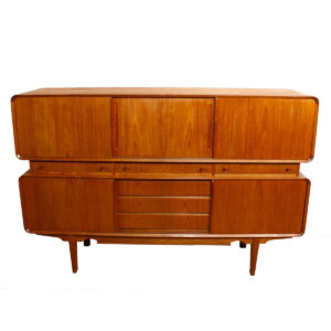 Rare Rounded-Edge Highboard / Danish Modern Teak Bar Cabinet