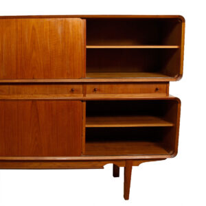 Rare Rounded-Edge Highboard / Danish Modern Teak Bar Cabinet