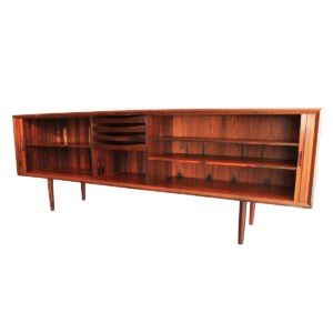 Extra-Long (90″) Danish Rosewood Tambour Door Credenza / Room Divider