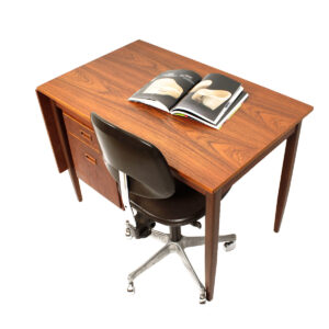 Early Danish Modern Teak Desk w/ Adjustable Drawers and Drop Leaf