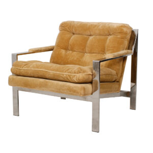 Pair of Milo Baughman Upholstered Chrome Lounge Chairs