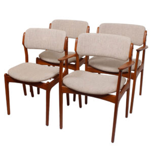 Set of 4 (2 Arm + 2 Side) Designer Danish Modern Teak Dining Chairs by Erik Buch