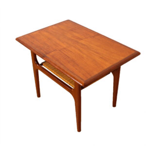 Pair of Danish Modern Teak Accent Tables with Cane Shelf